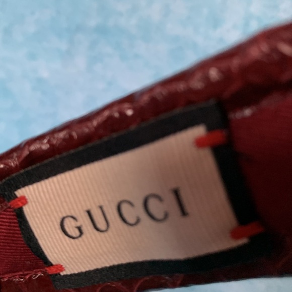 Gucci Maroon Red Raffia Monogram Snake Skin Visor Hat Sz. M - Picture 7 of 9